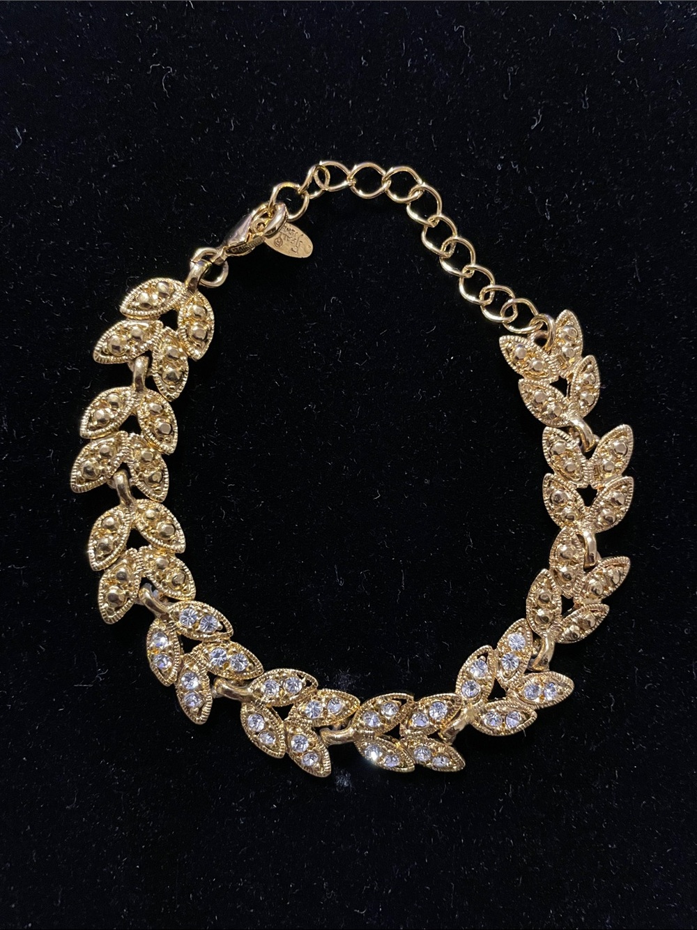 8” Bracelet - Gold Leaf with Cubic Zirconia stones